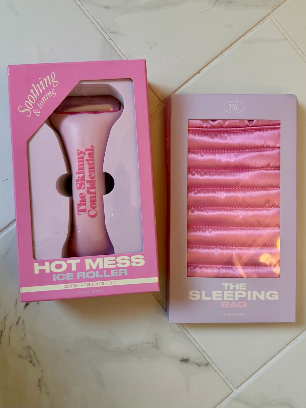 The Skinny Confidential Hot Mess Ice Roller + Sleeping Bag Set NWT